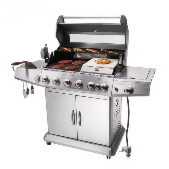Outdoor Barbecue Set Portable Trolley Charcoal BBQ Grills with Built-in Lid Thermometer