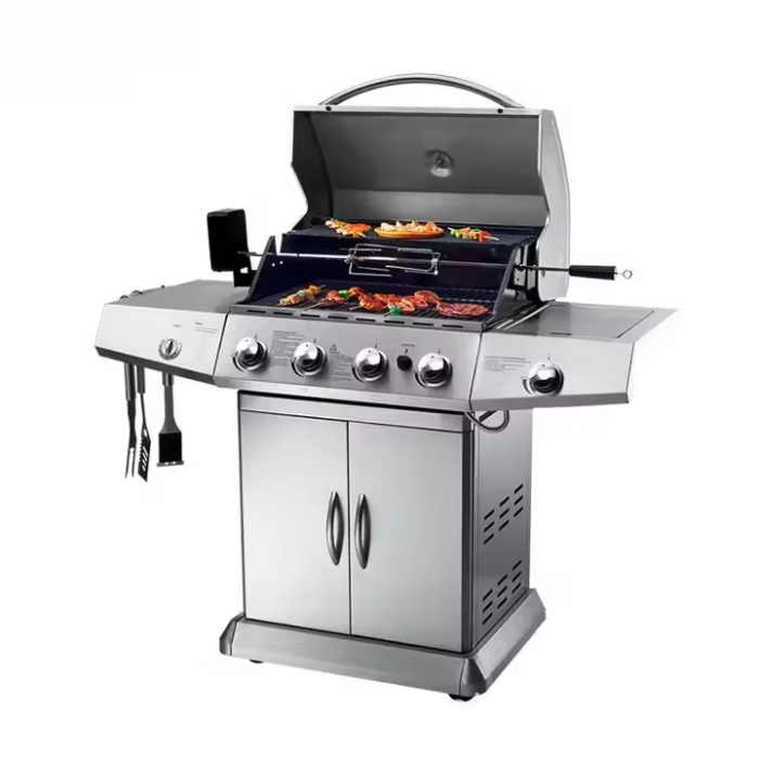 Outdoor Barbecue Set Portable Trolley Charcoal BBQ Grills with Built-in Lid Thermometer - Image 2