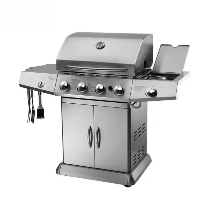 Outdoor Barbecue Set Portable Trolley Charcoal BBQ Grills with Built-in Lid Thermometer - Image 5
