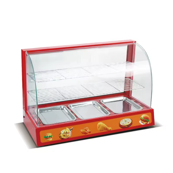 OEM ODM High Quality Table Top 3P Red Color Hot Food Pizza Pie Chips Hamburger Warmer Display Cabinet - Image 2